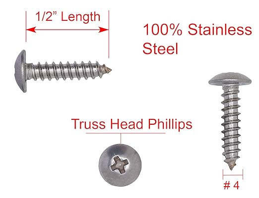 Bolt Dropper #4 X 1/2 inch Stainless Truss Head Phillips Wood Screw (100 Piece) 18-8 (304) Stainless Steel Screws, ssd Screws