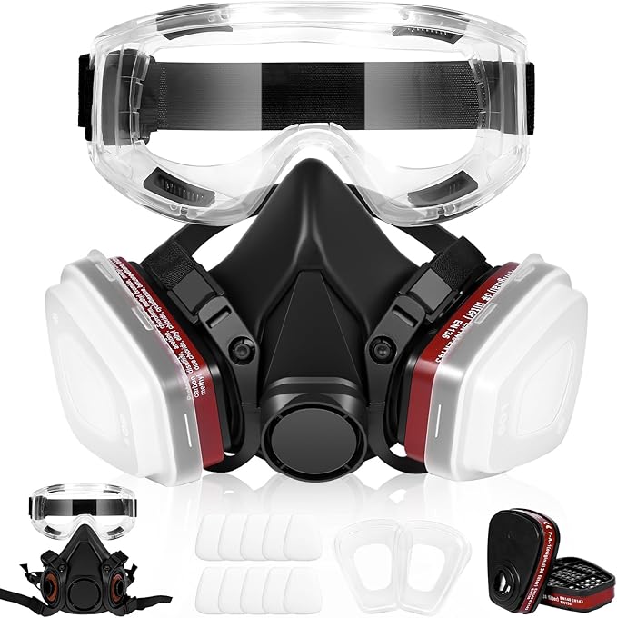 Respirator Mask with Filters and Goggles, Chemical Respirators Gas Mask for Paint, Epoxy Resin Respirator