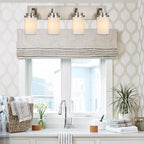 TODOLUZ Bathroom Vanity Light Fixture Over Mirror with Brushed Nickel, Modern 4-Lights Wall Sconces Lighting for Bedroom Living Room Opal White Glass Shades