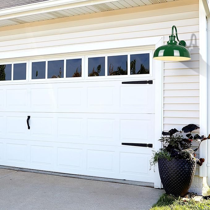 Outdoor Gooseneck Barn Light, 14 Inch Dome Rustic Outdoor Wall Sconce, Farmhouse Exterior Wall Mount Lighting Fixture, Industrial Green Wall Lantern for Porch, Entryway, Garage, RZ007M GR+WH