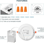PARMIDA (12 Pack) 6 Inch Dimmable 5CCT Ultra-Thin LED Recessed Ceiling Light with Junction Box, 5 Color Selectable 2700K/3000K/3500K/4000K/5000K, 12W, Canless Wafer Slim Panel Downlight, IC Rated, ETL