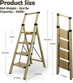 Taranta 4 Step Ladder, Portable Folding Ladder with Wide Pedal, Lightweight Aluminum Step Stool with Convenient Handgrip, 330 lbs Capacity Stepladder for Home, Office - Gold