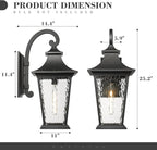 Emliviar 25 Inch Exterior Lighting Fixture, Black Outside Lights for House, Outdoor Wall Lantern with Water Ripple Glass, XE220B-SW BK