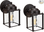 LIT-PaTH Outdoor Wall Lantern, Wall Sconce as Porch Lighting Fixture, E26 Medium Base 60W Max., Aluminum Housing Plus Glass, Bulbs NOT Included, 2-Pack, Bronze Finish