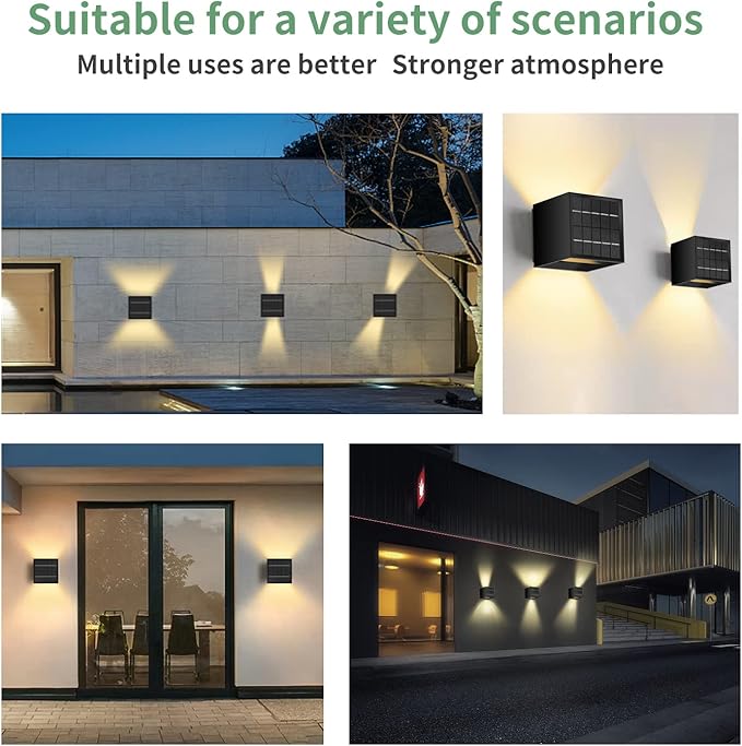 LANFU Solar Powered Motion Sensor Square Outdoor Wall Lights,Black Modern Up and Down Wall Lamps 10W,IP65 Waterproof Warm White 3000K Wall Sconce Light Exterior for Fence,Garden