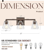 Farmhouse Bathroom Light Fixtures, HWH 3-Light Vanity Light Fixture Over Mirror, Industrial Wall Sconce Lighting with Square Bell Glass Shade, Oil-Rubbed Bronze Finish, 5HY68B-3W ORB