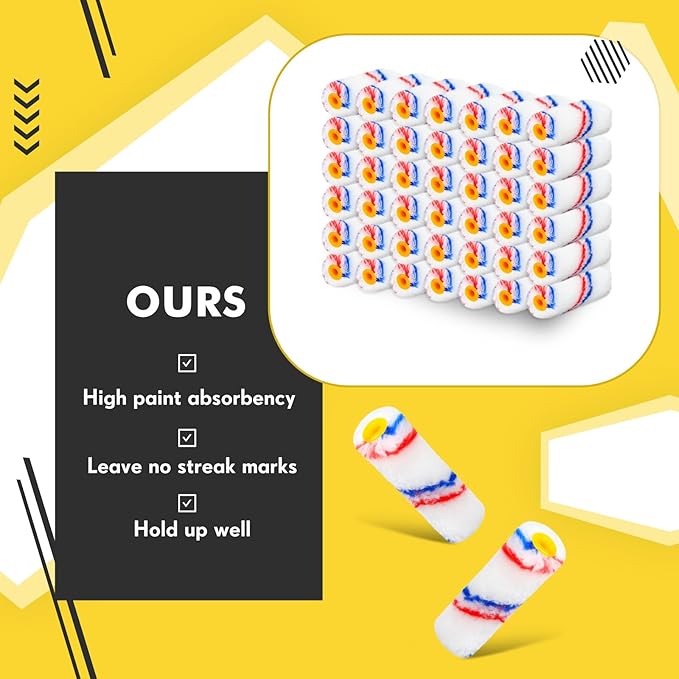 Leumoi 100 Pcs Paint Roller Covers 1/2 x 4 Inch Microfiber Paint Roller Covers Paint Brush Cover Small Roller Nap Mini House Painting Supplies for Painting Wall DIY Household Tool (Red Blue)