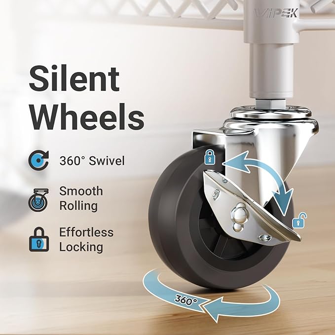 VIPEK R2 Plus Rolling Garment Rack 3 Tiers Adjustable Wire Shelving Clothes Racks with Wheels, Freestanding Wardrobe Storage Rack Heavy Duty Metal Clothing Racks for Hanging Clothes, White