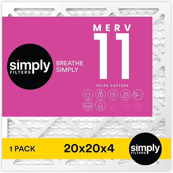 Simply 20x20x4 Air Filter, MERV 11, MPR 1000, 1 Pack, Furnace Air Filter for HVAC (Actual Size:19.5"x19.5"x3.63") DUST, Pet, & Allergy Control
