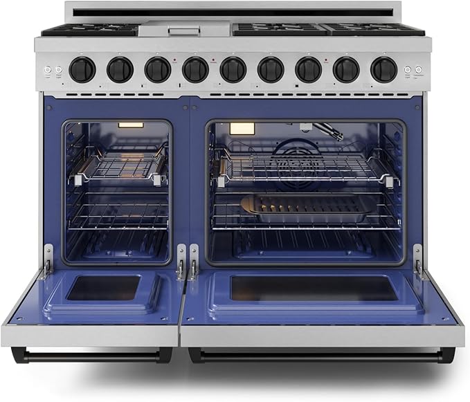 Gordon Ramsay by THOR Kitchen 48 Inch Professional Gas Range with Double Oven in Stainless Steel/Black