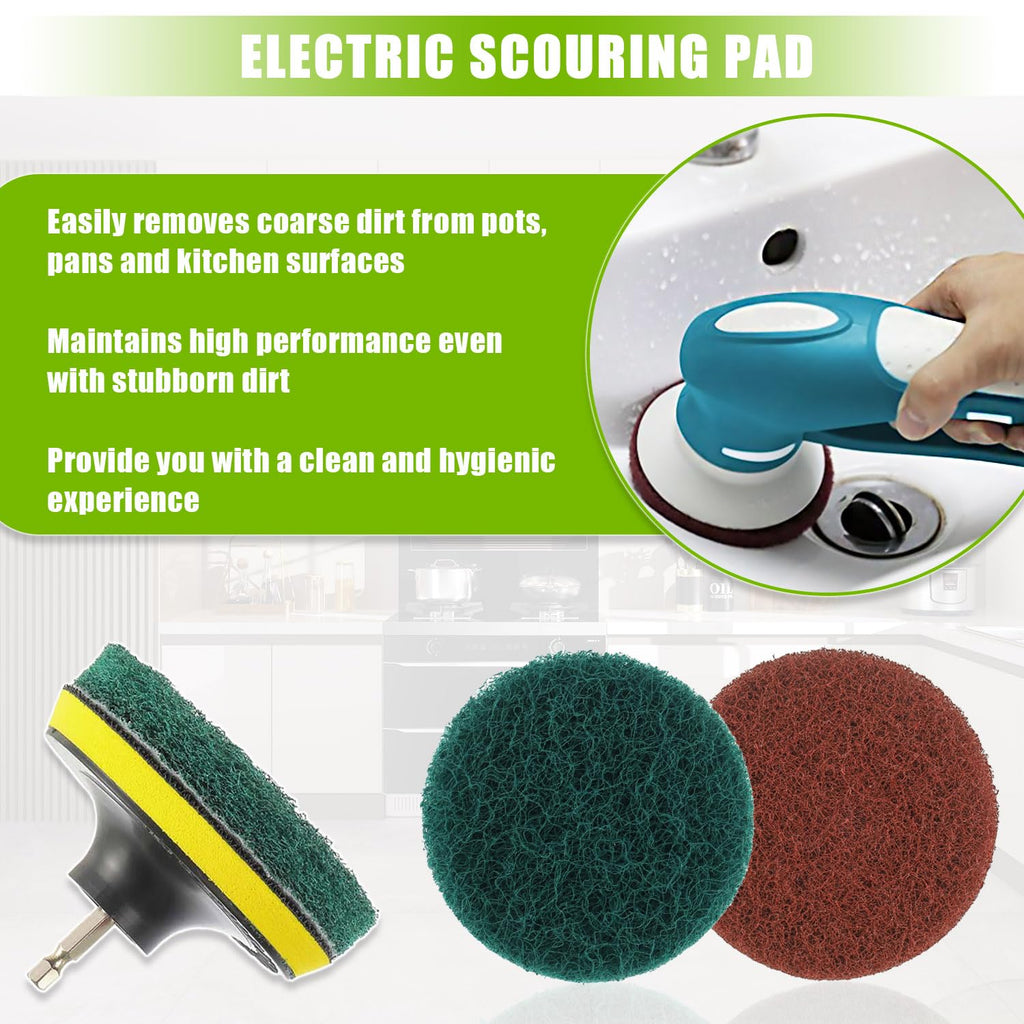 4 Inch Scrub Drill Brush Power Scouring Pads Household Cleaning Set for Kitchen Bathroom 4 Red Pads 4 Green Pads 1 Drill Attachment and 1 Universal Shaft