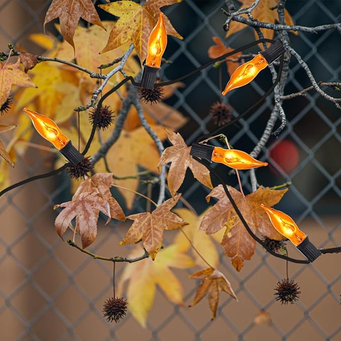 12 Pack C7 Orange Flickering Flame Light Bulbs, 1W 120V E12 Flame Replacement Bulbs for String Lights, Great for Indoor Outdoor Patio Garden Home Party Christmas Halloween Decorations