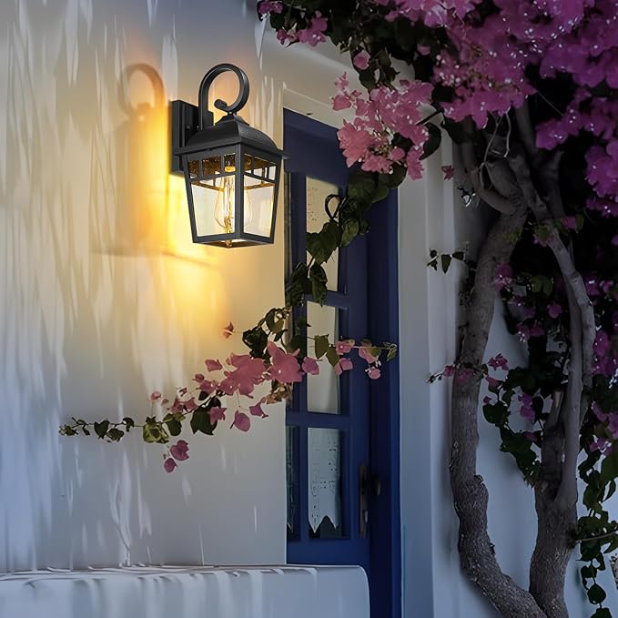 Front Porch Lights Outdoor Wall Lights Exterior Wall Sconce, Matte Black Exterior Light Fixtures Waterproof Farmhouse Outdoor Lighting Fixtures for House Garage Porch Patio 2 Pack