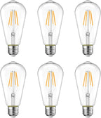 Inlight ST19 Dimmable 5W LED Light Bulb, E26 Base, Bright White(4000K), 6-Pack, 50-Watt Equivalent Vintage Edison Light Bulb with Clear Glass and Filament Design, ETL Listed, IN-0512-6-CG-40