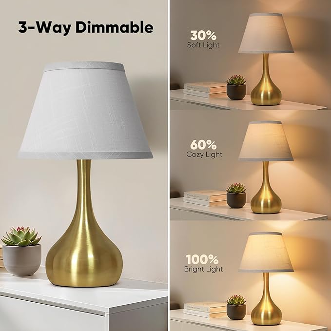 Touch Table Lamp for Bedroom Set of 2, 3-Way Dimmable Bedside Lamp for Nightstand, 17” Modern Metal Desk Lamp with Linen Shade for Living Room, Kids Reading, Dorm, Home Office Decor, Bulb Included