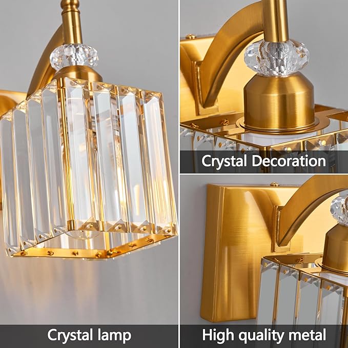 Modern Wall Sconces Set of Two Gold Wall Sconces Indoor Wall Lamp Crystal Wall Light Wall Mounted Room Sconce Wall Lighting Bathroom Vanity Light Fixtures