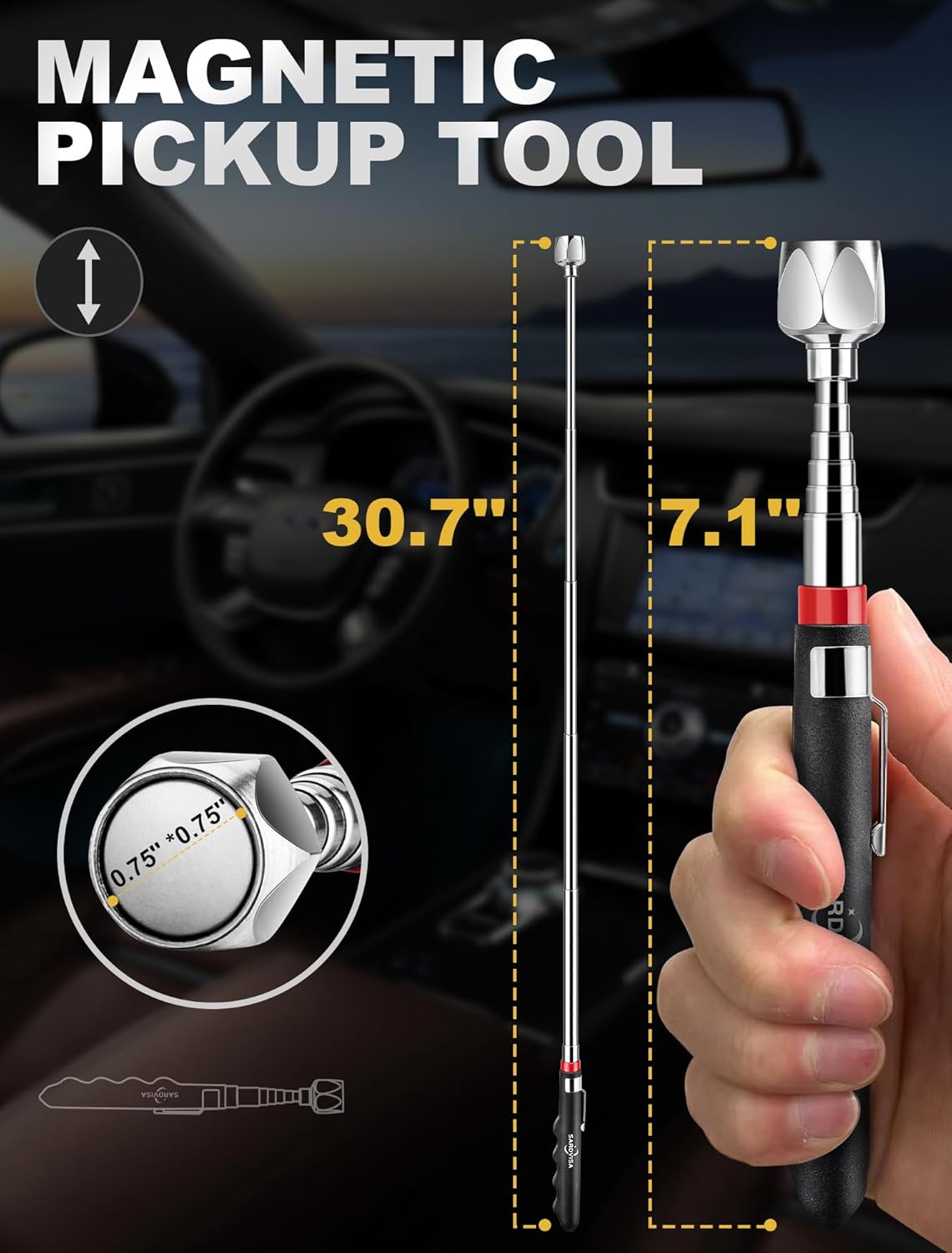 2 Pack Pickup Tool Set, 25 LB Telescoping Magnet Grabber Tool with Pocket Clip and 24 IN Flexible Claw Grabber Reacher Tool, Combo Grabbing Set with Anti-Rust Zinc Coating for Multipurpose Picking up