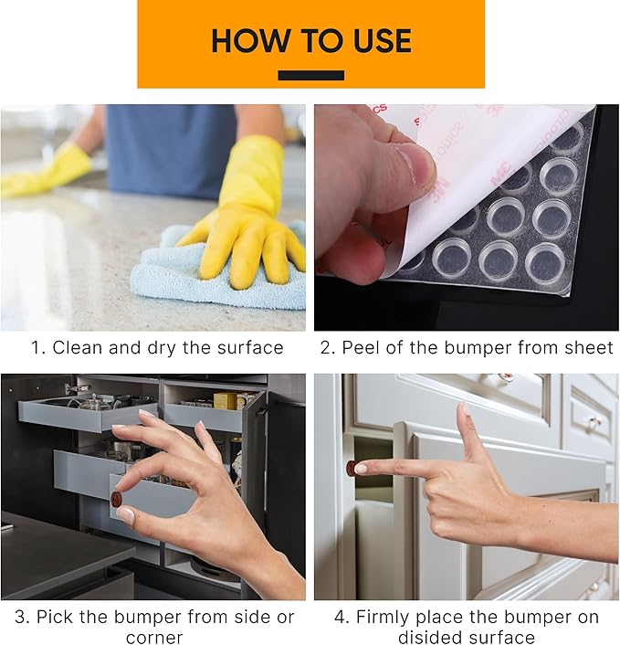 128 Self Adhesive Cabinet Door Bumpers – Sticky Brown Silicone Rubber Pads for Furniture Drawers, Kitchen Cabinets, Decor, Wall Protection – Vellax