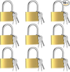 10pcs Solid Brass Keyed Padlock, Small Yellow Gym Lock, Strong Padlock with Same Key for Luggage Toolbox (50mm)