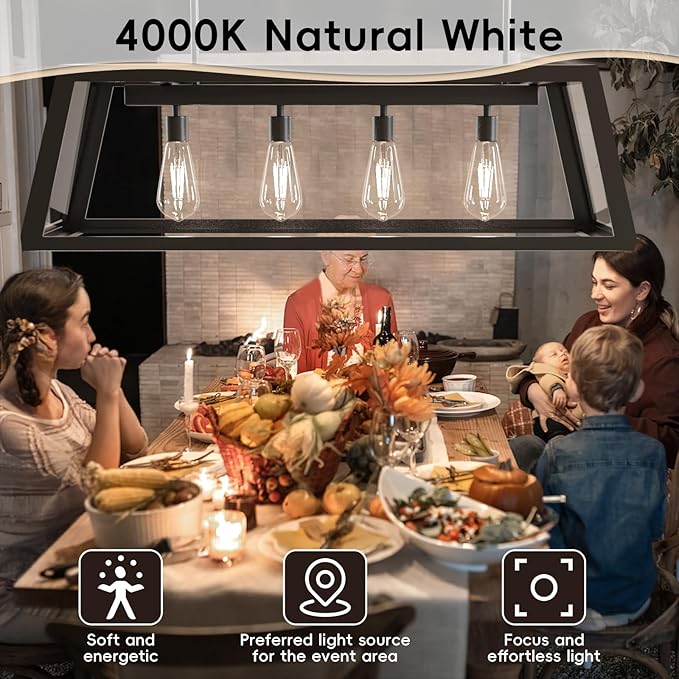 Jensense Edison LED Light Bulbs E26 Bulb 60 watt Equivalent Dimmable Light Bulbs 4000K Natural White Vintage 7W Edison Bulbs 110V 120V 800 Lumen CRI90, 6 Pack