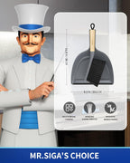 MR.SIGA Dustpan and Brush Set, Portable Cleaning Brush and Dustpan Combo with Bamboo Handle, Gray, 1 Set