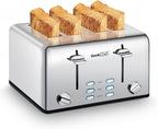 Geek Chef Stainless Steel Toaster 4 Slice, with Extra Wide Slots for Bagels, Removable Tray, Cancel/Defrost/Reheat Functions