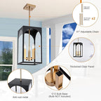 VINLUZ 3 Lights Outdoor Pendant Light Fixture in Black and Brushed Brass Finish, Classic Indoor Outdoor Hanging Lantern Lighting with Clear Glass Shade for Porch Entryway Hallway