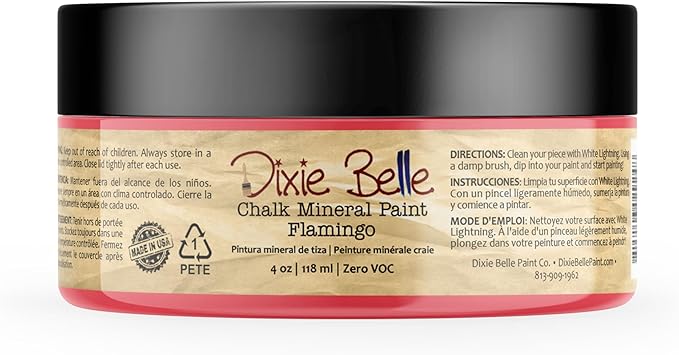 Dixie Belle Paint Company Chalk Finish Furniture Paint - Flamingo (4oz) - Matte Bright Coral Chic Chalk Mineral DIY Furniture Paint
