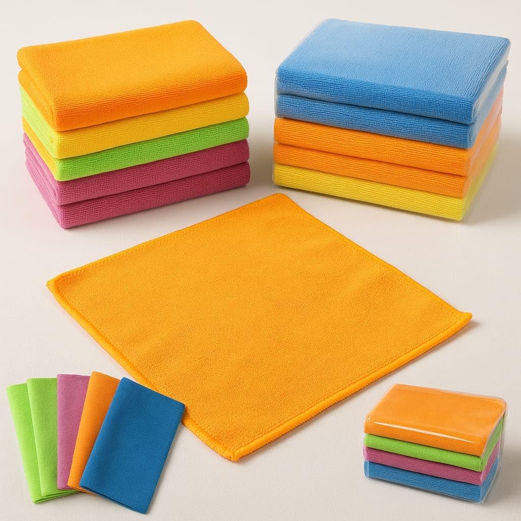 Microfiber Cleaning Cloths, 12 Pack, 6 Mixed Colors, 11.8 x 15.7 inches