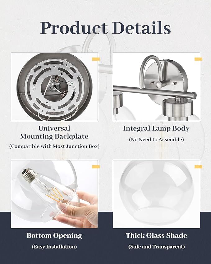 EAPUDUN 2-Light Bathroom Light Fixtures Over Mirror, Brushed Nickel Vanity Lights for Bathroom Modern Wall Sconces Vanity Light Porch Lamp Bathroom Lighting Vanity Lighting Fixtures