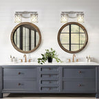 Mavcadonf Modern Vanity Lights - 2 Lights Over Mirror, Brushed Nickel with Cage Shade, Bathroom & Bedroom Wall Lamp