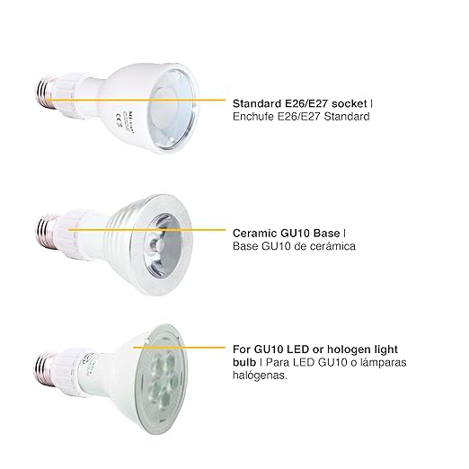 E26 to GU10 Adapter Edison Screw Socket to GU10 Bayonet Base Adapter, Ceramic Socket Converters for LED Bulb, LED Spot Light, 10W - 6 Pack
