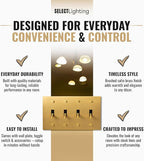 4-Gang Satin Solid Brass Plated Toggle Switch, 15A 120V AC Wall Mount, 3-Way Compatible Vintage Style Single Pole with Faceplate & Switch Module