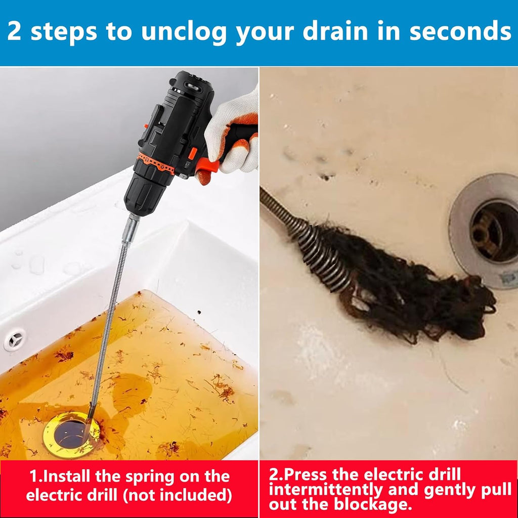 Drain Clog Remover, Spring Drain Snake with Electric Drill Connector, Metal Drain Hair Removal Tool for Sewer Kitchen Sink Bathroom Toilet Clogged Drain Auger Cleaner,1 Pcs 393.7 In 32.8 FT
