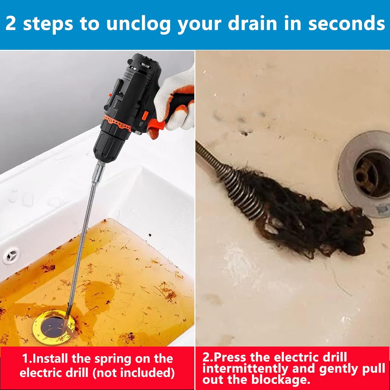 Drain Snake, Spring Drain Clog Remover with Electric Drill Connector, Durable Metal Hair Snake Tool Drain Opener for Sewer Kitchen Sink Bathroom Clogged Unblocker,1 Pcs 118.1 Inch 9.8 FT