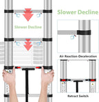 Telescoping Ladders 16.5 FT Aluminum Ladder - One-Button Retraction Collapsible Extension Ladder for Home,RV,Attic & Loft, Lasts 330 LBS with 2 Triangle Stabilizers and 2 Detachable Hooks