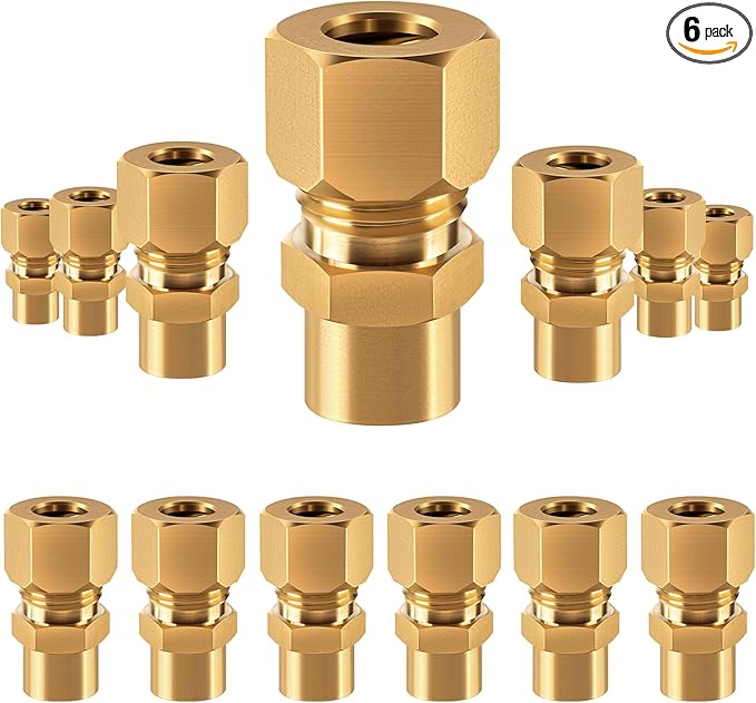 Brass compression tube pipe fitting connector Straight Coupling Adapter 3/8" Tube OD x 1/8" NPT Female Connector (3/8od to 1/8npt)