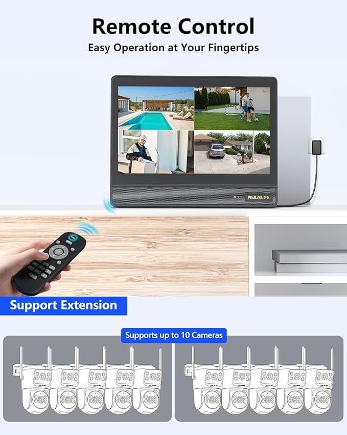 【All-in-One Security System】 4MP PTZ Security Cameras Wireless Outdoor, WiFi Home Security Camera System, Video Surveillance DVR Kits
