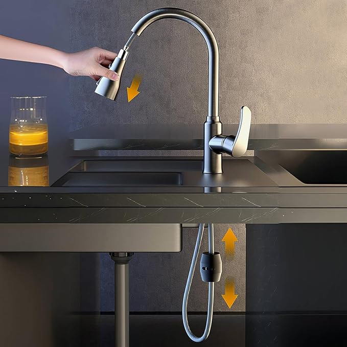 18.35oz(1.15lb) Pull Down Faucet Weight Ball, Kitchen Sink Pull Out Sprayer Gravity Ball Replacement Part, Universal Bathroom Basin Sink Stainless Steel & Braided Hose