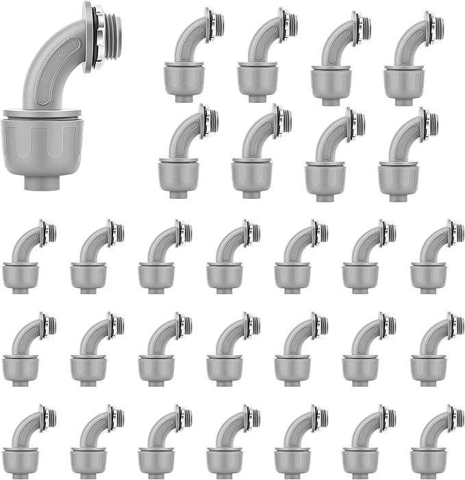 30 PCS 1/2" Liquid Tight Connector NPT Non-Metallic for PVC Electrical Flexible Conduit Angle Fittings - Sturdy, Quick Installation, UL Listed for Home Outdoor Tubes Tools