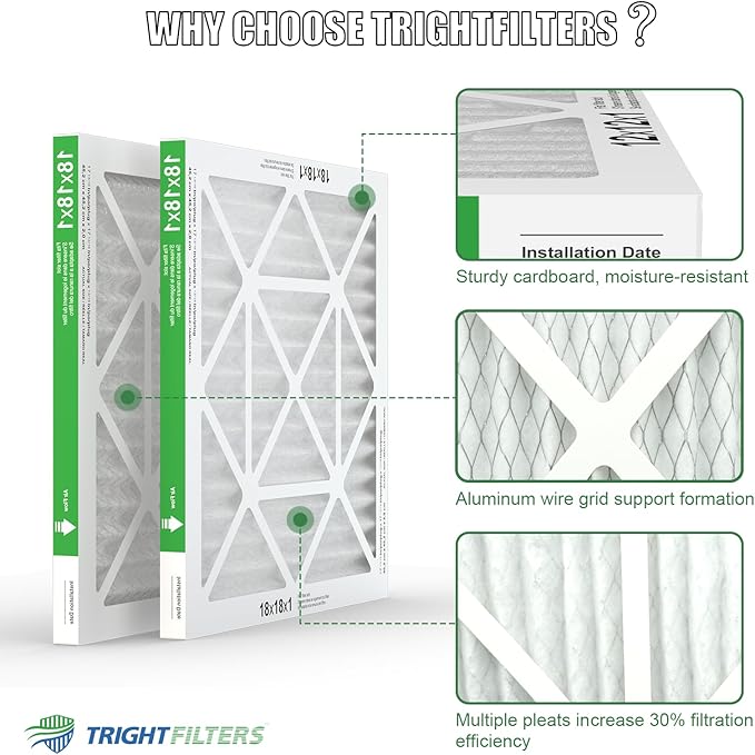 18x18x1 Air Filter 4 Pack, MERV 8 Pleated Dust Defense Air Filters Replacement Air Conditioner HVAC AC Furnace Filter, Durable and Lightweight