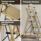 Taranta 4 Step Ladder, Portable Folding Ladder with Wide Pedal, Lightweight Aluminum Step Stool with Convenient Handgrip, 330 lbs Capacity Stepladder for Home, Office - Gold