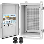 TICONN Waterproof Electrical Junction Box IP67 ABS Plastic Enclosure with Hinged Cover with Mounting Plate, Wall Brackets, Cable Glands (Off-White, 11"x7.5"x5.5")