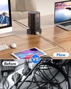 Power Strip Surge Protector, 10 Ft Extension Cord with 12 AC Multiple Outlets 4 USB (1 USB C), SMALLRT Power Tower Desktop Charging Station (Black, 16.4 FT)