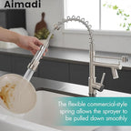 AIMADI Commerical Kitchen Faucet with Sprayer,Single Handle Pull Down Sprayer Kitchen Sink Faucet with LED Light Two Spout,Brushed Nickel
