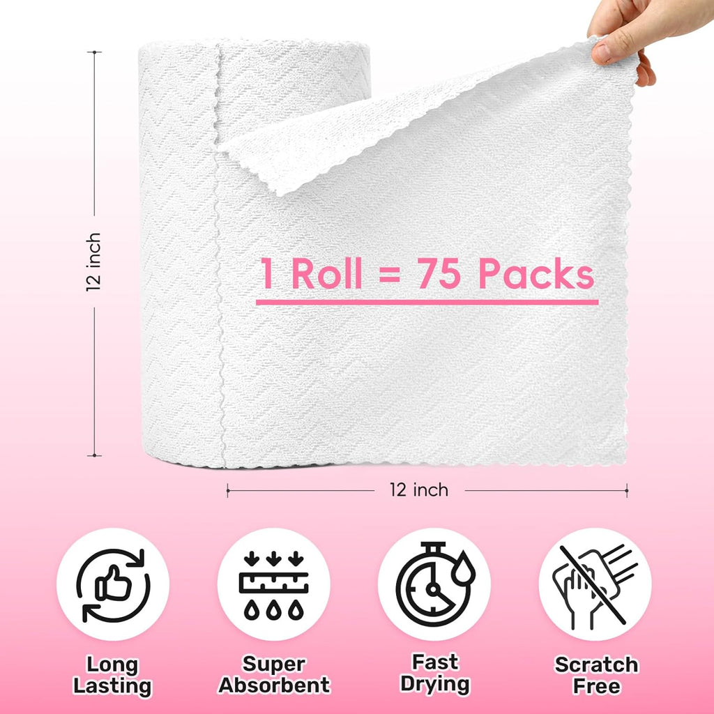 Microfiber Cleaning Cloths Roll, 75 Pack Tear Away Microfiber Towels Roll, 12" x 12" Lint Free Rags, Reusable Cleaning Cloths, Washable, Scratch Free,Ultra Absorbent Dish Rags(White Ripple)