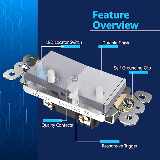 LIDER Minimalist Design Matte Finish Lighted 4-Way Decorator Light Switch, Four Way Frameless Rocker Switch, Residential/Commercial Grade, 15A 120V/277V, UL Listed, LS15-4W-SV, Silver