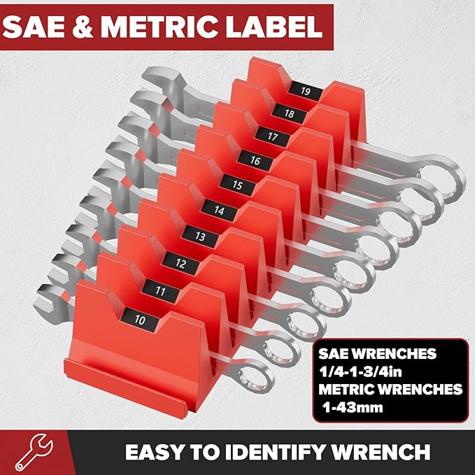 40PCS Modular Wrench Organizer Wrench Holder - Wrench Tool Organizers for Tool Drawer Storage, Wrench Storage Set with Metric & SAE Label, Wrench Rack Tool Gift for Professional Mechanics Men, Red