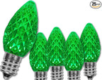 Wintergreen Lighting 25 Pack OptiCore C7 LED Christmas Light Bulbs - Heavy Duty Premium Outdoor Christmas Lights, E12 Base (Green Faceted)