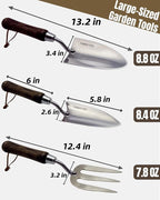 Garden Tool Set, 6PCS Heavy Duty Stainless Steel Gardening Hand Tools with Ropes, Includes Trowel, Transplanter, 2-in-1 Hoe, Pruner & More, Ideal Gardening Gift for Man and Woman (Standard Packaging)